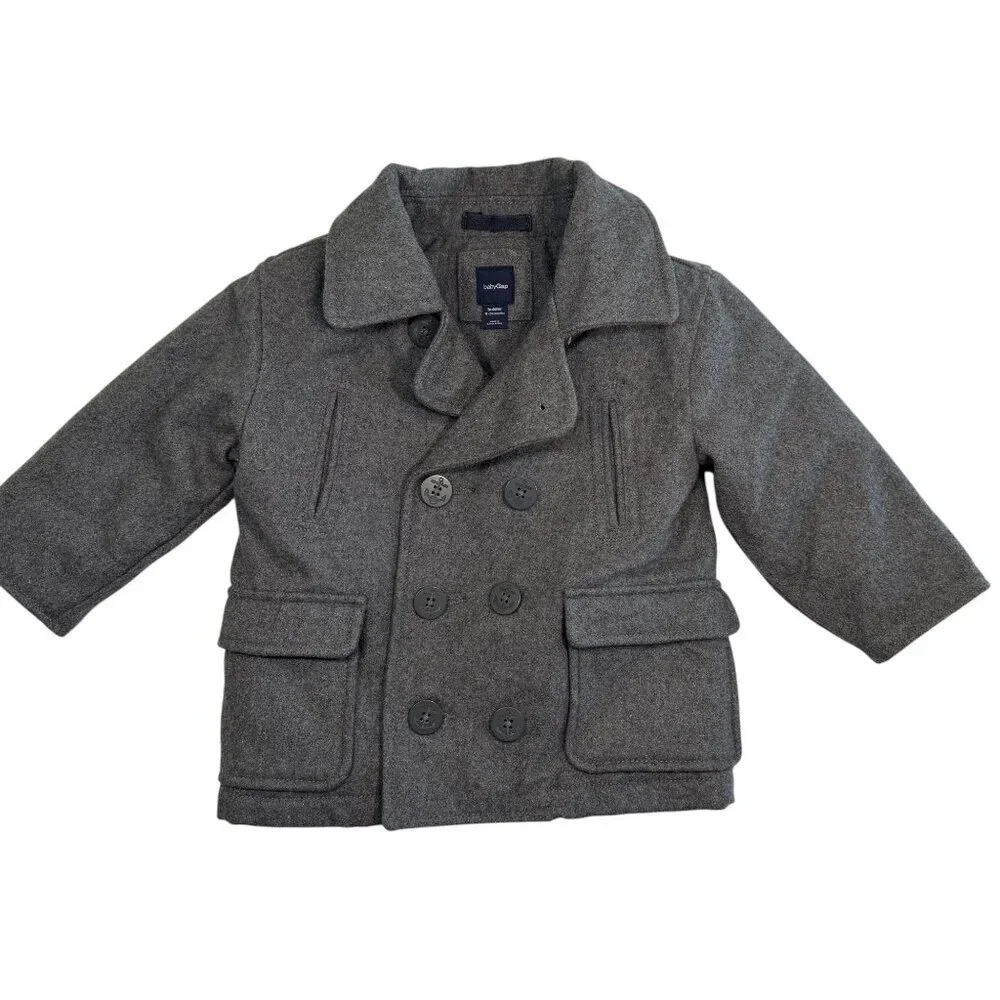 BABY GAP Gray Wool Double Breasted Pea Coat 18-24 Mos